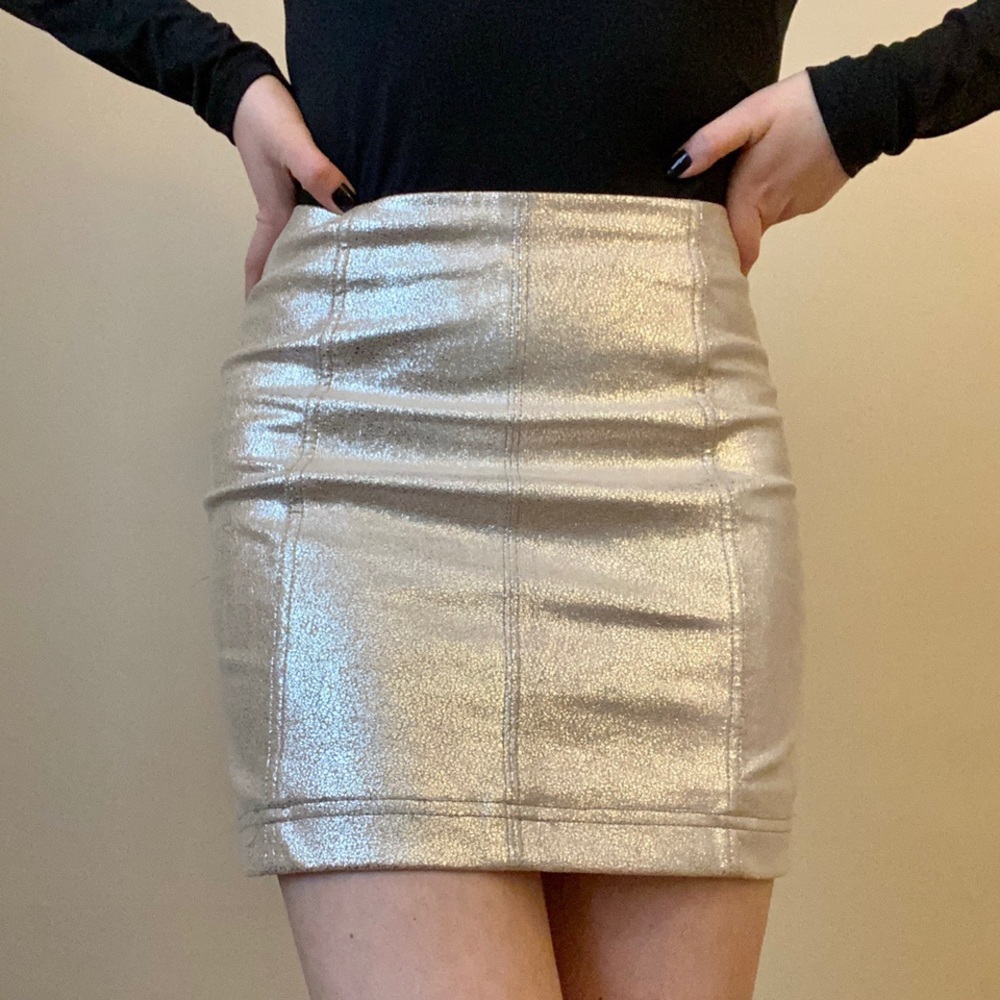 Metallic silver/gold Free People mini skirt.